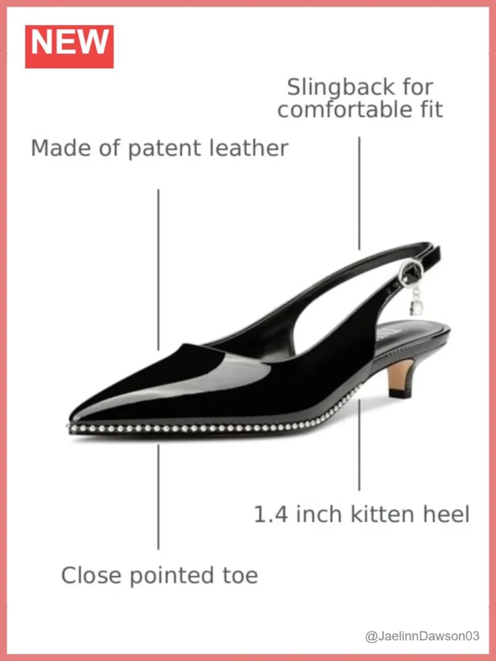 Women's Kitten Heel Pumps Pointed Toe Slingback Silver Beaded Buckle Patent